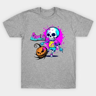 Skeleton Kick Pumpkin - Halloween T-Shirt